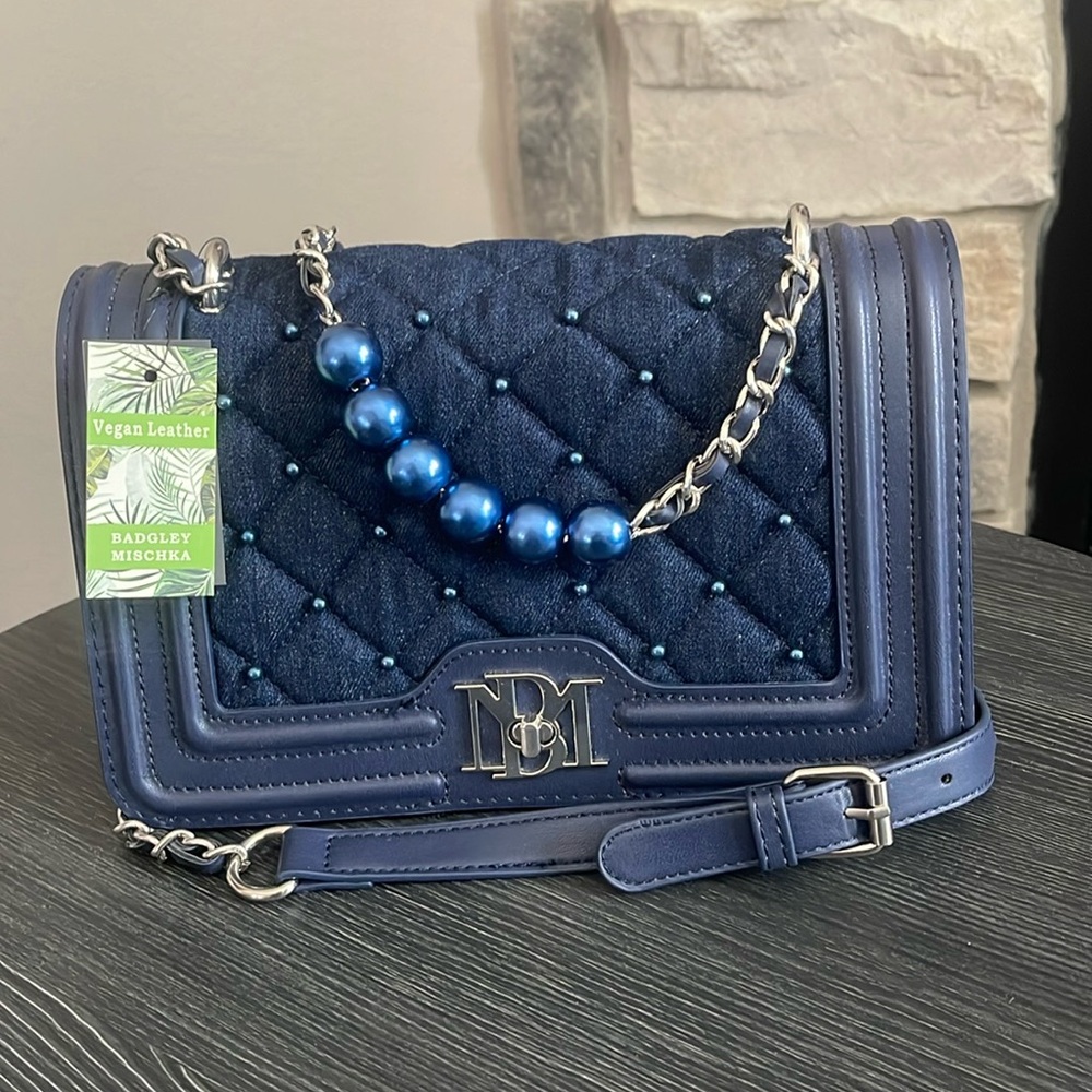 Badgley Mischka Navy Blue Denim/Vegan Leather Crossbody